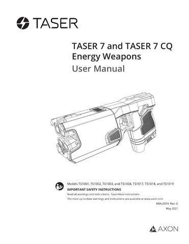 TASER 7 Setup, User Manual, Maintenance, Troubleshooting